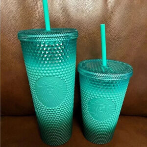 Starbucks Ombré Mint Green Ombré Studded Bling Venti & Grande Tumbler Set